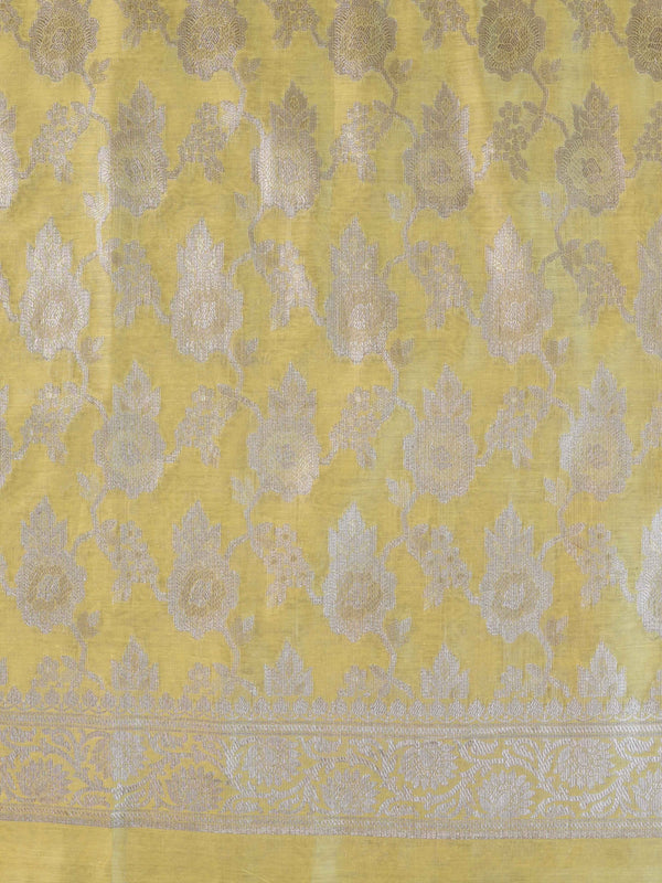 Banarasee Silver Zari Jaal Salwar Kameez With Embroidered Dupatta-Yellow