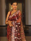 Banarasee Kora Muslin Saree With Zari Jamdani Weaving-Maroon