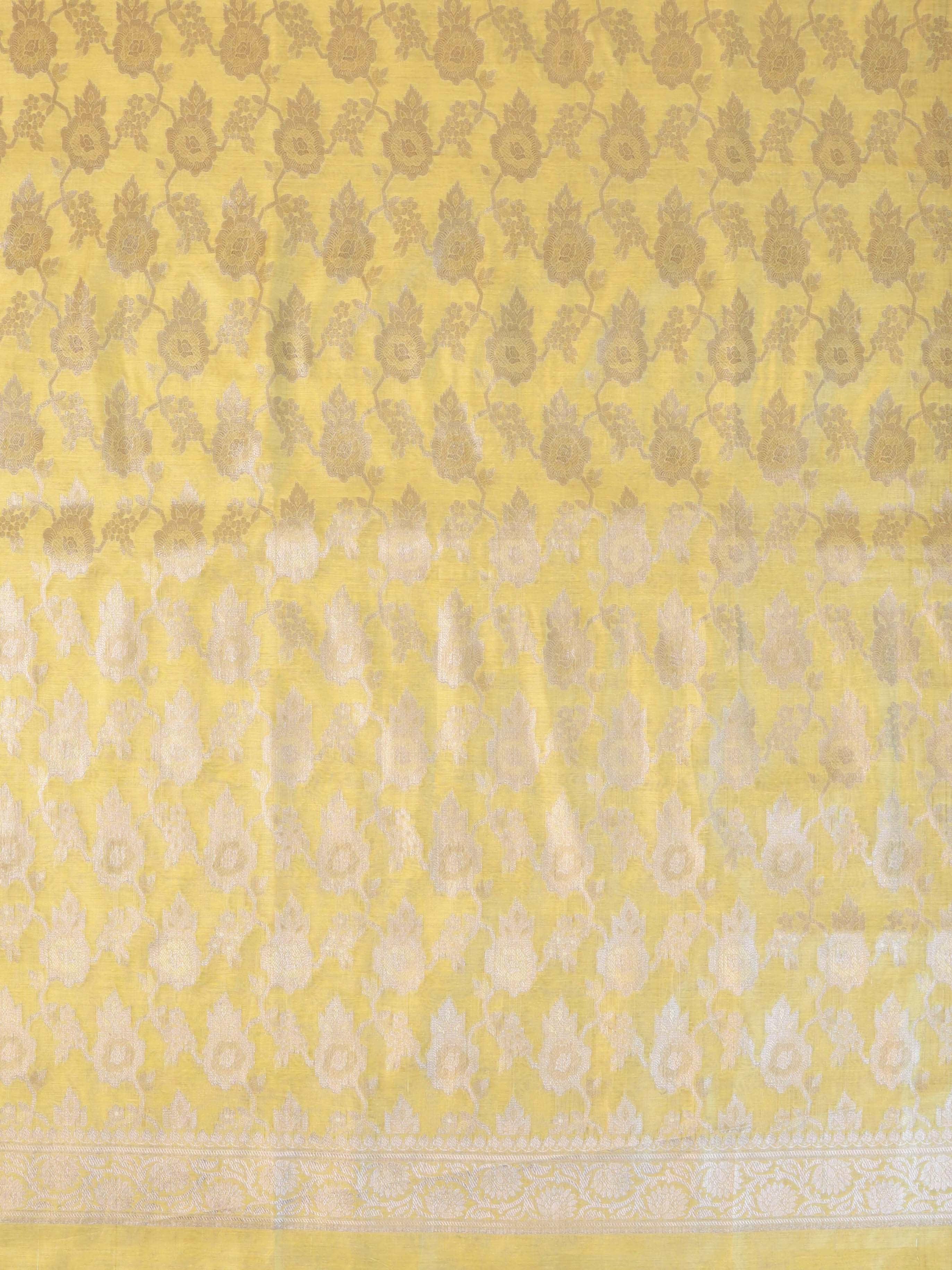 Banarasee Silver Zari Jaal Salwar Kameez With Embroidered Dupatta-Yellow