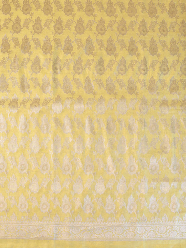 Banarasee Silver Zari Jaal Salwar Kameez With Embroidered Dupatta-Yellow
