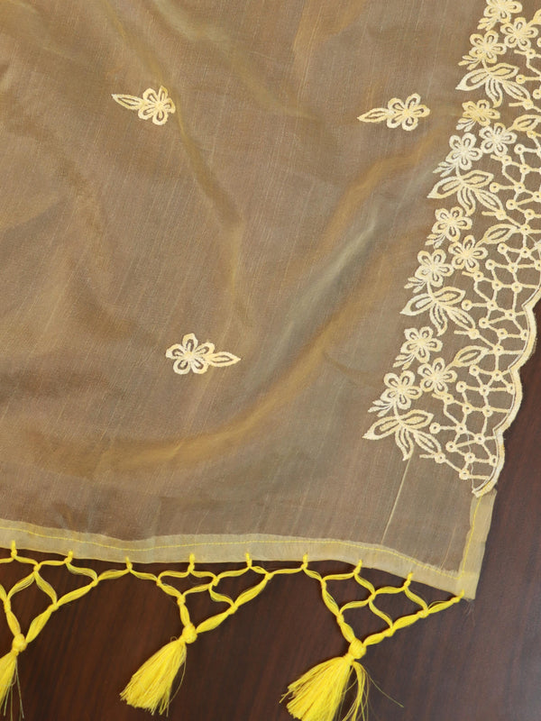 Banarasee Silver Zari Jaal Salwar Kameez With Embroidered Dupatta-Yellow