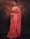 Banarasee Chanderi Cotton Hand-Embroidered Saree-Pink
