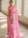 Banarasee Pure Chiffon Saree With Silver Zari Work-Neon Pink
