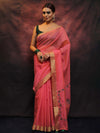 Banarasee Chanderi Cotton Hand-Embroidered Saree-Pink