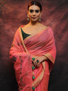 Banarasee Chanderi Cotton Hand-Embroidered Saree-Pink
