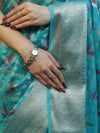 Banarasee Handloom Georgette Saree With Silver Zari Work & Border-Turquoise Blue