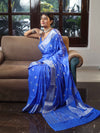 Banarasee Cotton Silk Saree With Zari Buta & Floral Border-Ocean Blue
