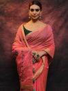 Banarasee Chanderi Cotton Hand-Embroidered Saree-Pink
