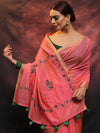 Banarasee Chanderi Cotton Hand-Embroidered Saree-Pink