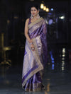 Banarasee Handloom Tissue Saree With Zari Buti Design Zari Border & Lace-Light Purple