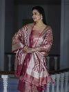 Banarasee Tissue Zari Work Salwar Kameez Fabric With Dupatta Set-Pink
