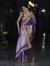 Banarasee Handloom Tissue Saree With Zari Buti Design Zari Border & Lace-Light Purple