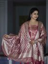 Banarasee Tissue Zari Work Salwar Kameez Fabric With Dupatta Set-Pink