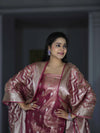 Banarasee Tissue Zari Work Salwar Kameez Fabric With Dupatta Set-Pink