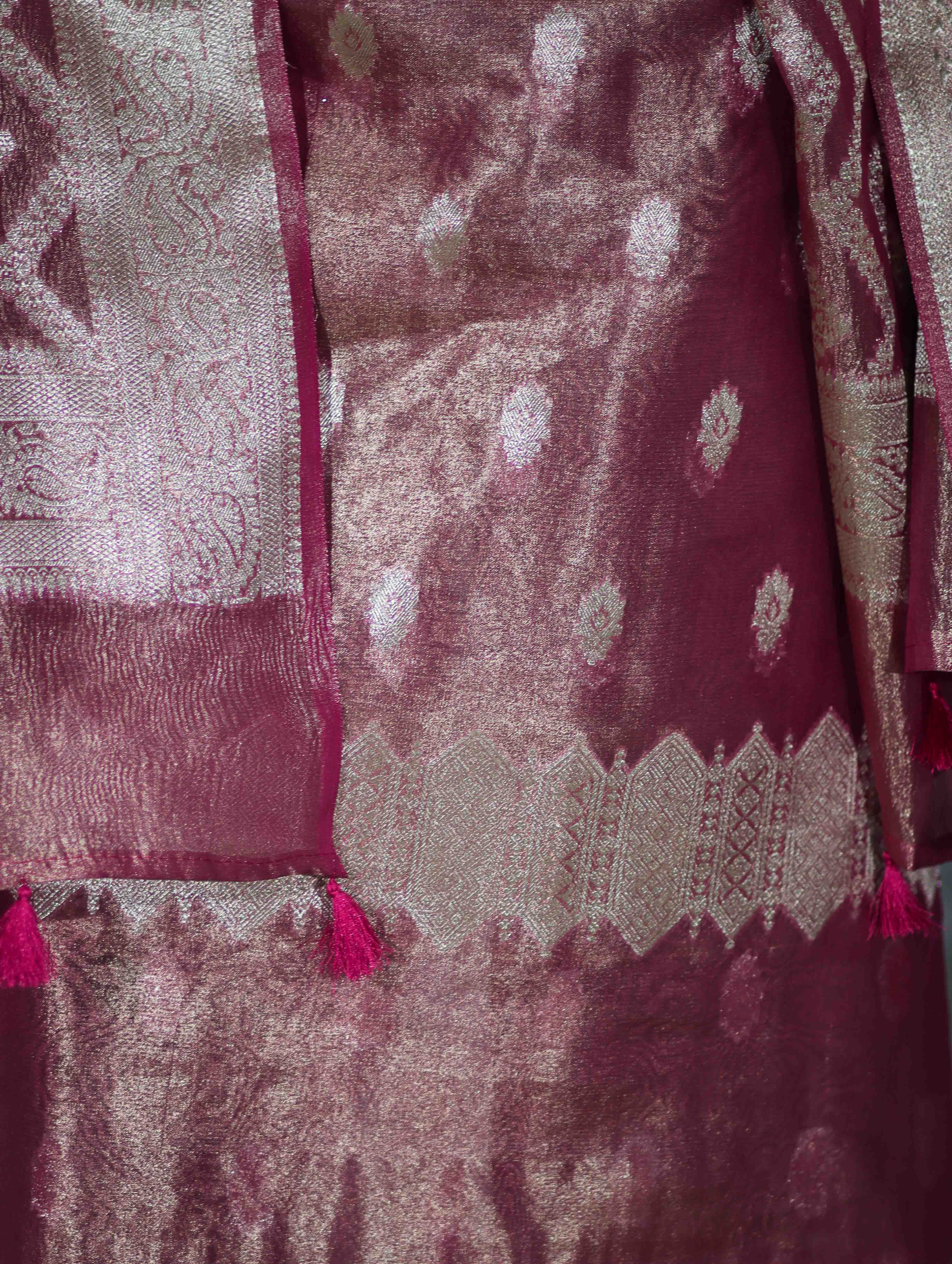 Banarasee Tissue Zari Work Salwar Kameez Fabric With Dupatta Set-Pink