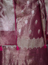 Banarasee Tissue Zari Work Salwar Kameez Fabric With Dupatta Set-Pink
