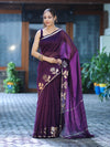Banarasee Handloom Cotton Silk Plain Saree With Floral Zari Border-Violet