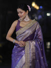 Banarasee Handloom Tissue Saree With Zari Buti Design Zari Border & Lace-Light Purple