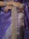 Banarasee Handloom Tissue Saree With Zari Buti Design Zari Border & Lace-Light Purple