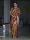 Banarasee Handloom Dual Tone Shimmer Silk Saree With Buti Design & Meena Border-Earthy Brown
