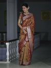 Banarasee Handloom Dual Tone Shimmer Silk Saree With Buti Design & Meena Border-Earthy Brown