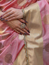 Banarasee Handwoven Semi Silk Saree With Zari Buta Design & Lace-Peach