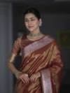 Banarasee Handloom Dual Tone Shimmer Silk Saree With Buti Design & Meena Border-Earthy Brown