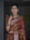 Banarasee Handloom Dual Tone Shimmer Silk Saree With Buti Design & Meena Border-Earthy Brown