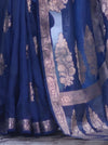 Banarasee Handloom Dupion Silk Saree With Zari Floral Buta Design & Border-Blue