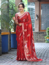 Banarasee Handloom Semi Silk Saree With Zari Floral Buta Design & Border-Red