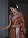 Banarasee Handloom Dual Tone Shimmer Silk Saree With Buti Design & Meena Border-Earthy Brown
