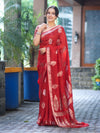 Banarasee Handloom Semi Silk Saree With Zari Floral Buta Design & Border-Red