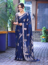 Banarasee Handloom Dupion Silk Saree With Zari Floral Buta Design & Border-Blue