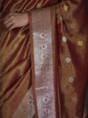Banarasee Handloom Dual Tone Shimmer Silk Saree With Buti Design & Meena Border-Earthy Brown