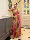Banarasee Handwoven Semi Silk Saree With Zari Buta Design & Lace-Peach