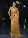 Banarasee Pure Chiffon Saree With Gold Zari Buta Work & Border-Mustard Yellow