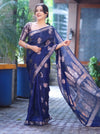 Banarasee Handloom Dupion Silk Saree With Zari Floral Buta Design & Border-Blue