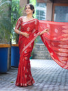 Banarasee Handloom Semi Silk Saree With Zari Floral Buta Design & Border-Red