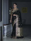 Banarasee Handloom Semi Silk Saree With Zari Buti Design & Lace Border-Black