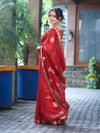 Banarasee Handloom Semi Silk Saree With Zari Floral Buta Design & Border-Red