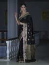 Banarasee Handloom Semi Silk Saree With Zari Buti Design & Lace Border-Black