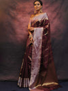 Banarasee Handwoven Semi Silk Saree With Zari Work-Wine