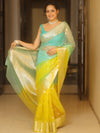 Banarasee Organza Saree With Silver Zari Design & Dual Color-Blue & Yellow
