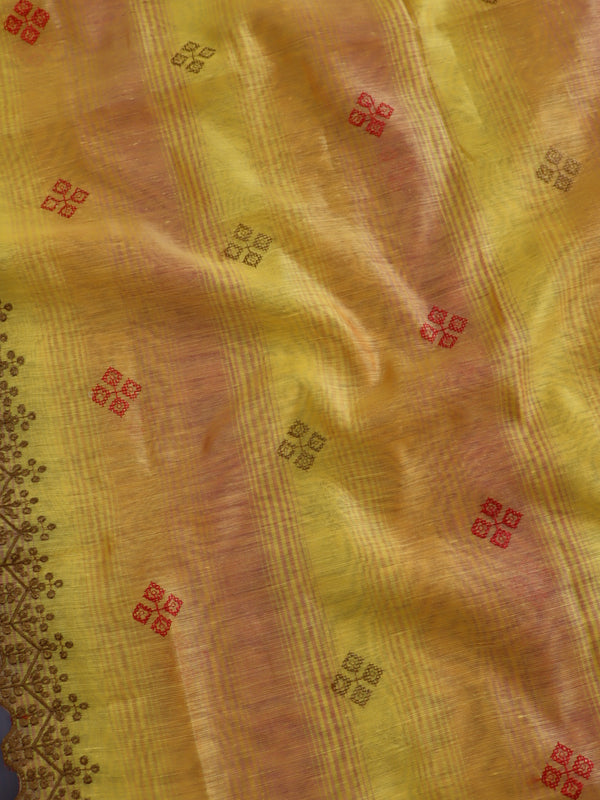 Banarasee Chanderi Cotton Embroidered Salwar Kameez With Dupatta Set-Yellow