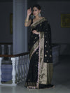 Banarasee Handloom Semi Silk Saree With Zari Buti Design & Lace Border-Black