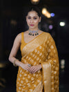 Banarasee Pure Chiffon Saree With Gold Zari Buta Work & Border-Mustard Yellow