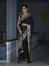 Banarasee Handloom Semi Silk Saree With Zari Buti Design & Lace Border-Black
