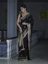 Banarasee Handloom Semi Silk Saree With Zari Buti Design & Lace Border-Black