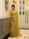 Banarasee Handwoven Semi Silk Saree With Buti Design Zari Border & Lace-Lemon Yellow