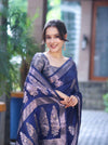 Banarasee Handloom Dupion Silk Saree With Zari Floral Buta Design & Border-Blue